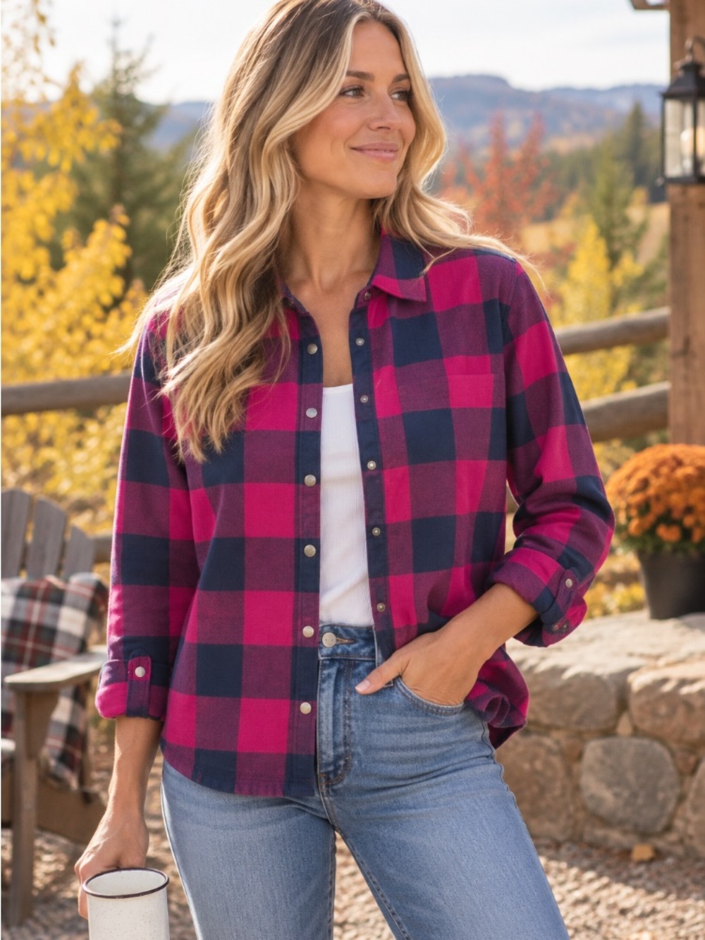 100% Cotton Orvis Women’s Buffalo Plaid Snap-Front Shirt